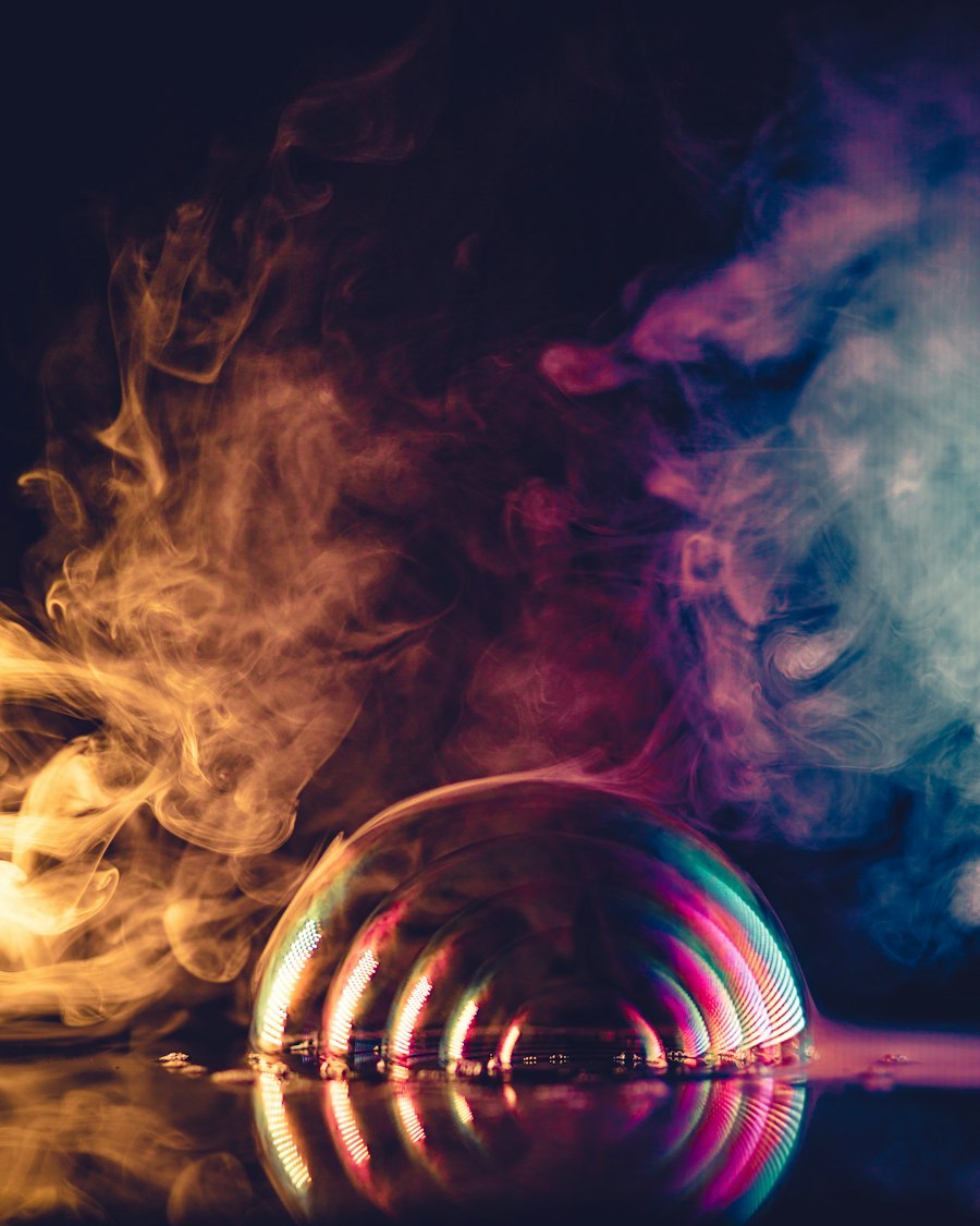 Iridescent neon abstract smoke and light