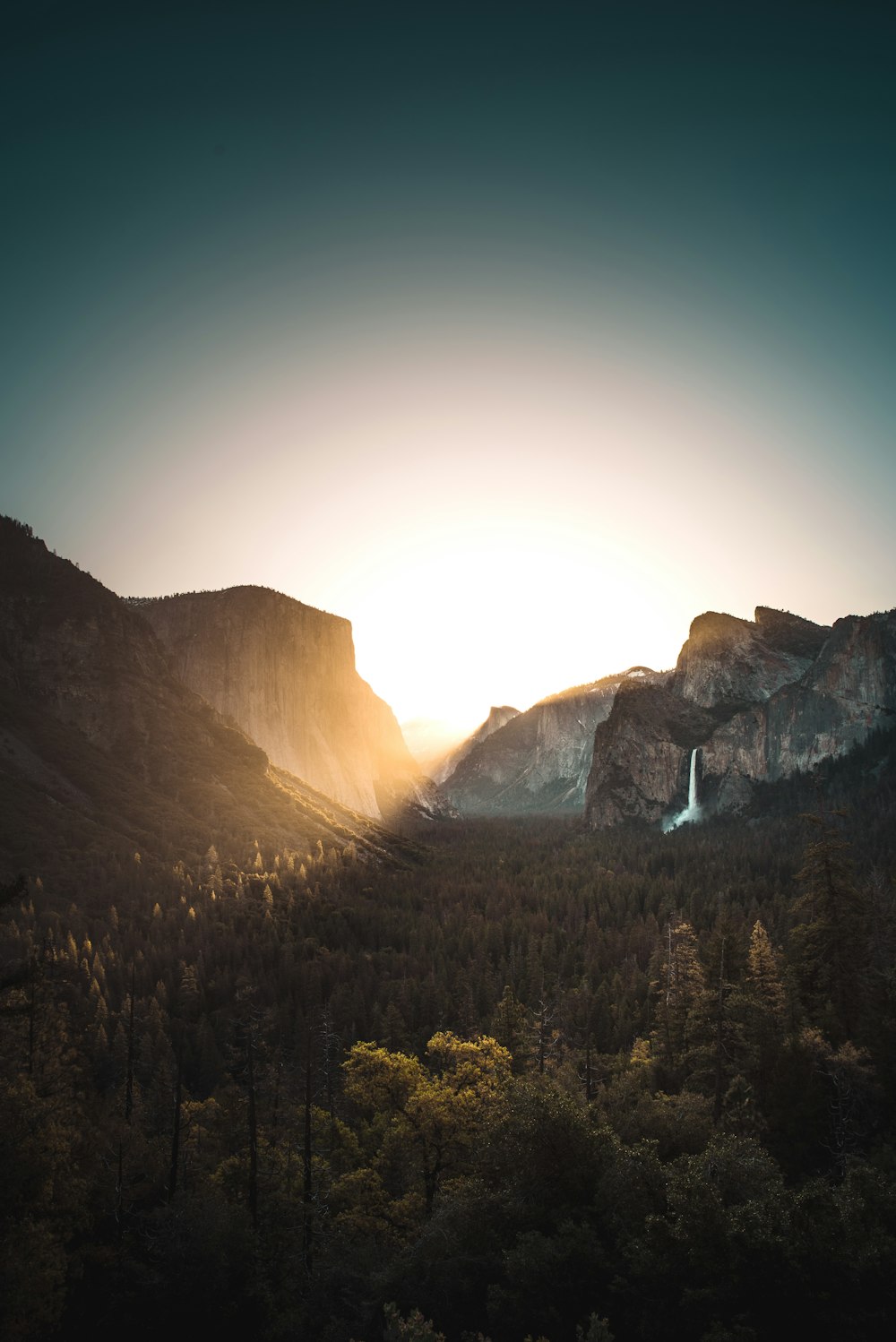 high angled photo of trees and mountain