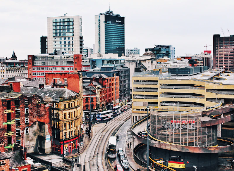 Deansgate and the Beetham Tower above central Manchester