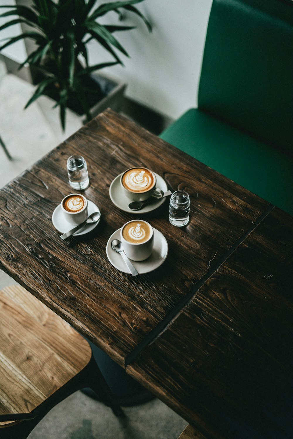 three latte arts in cup