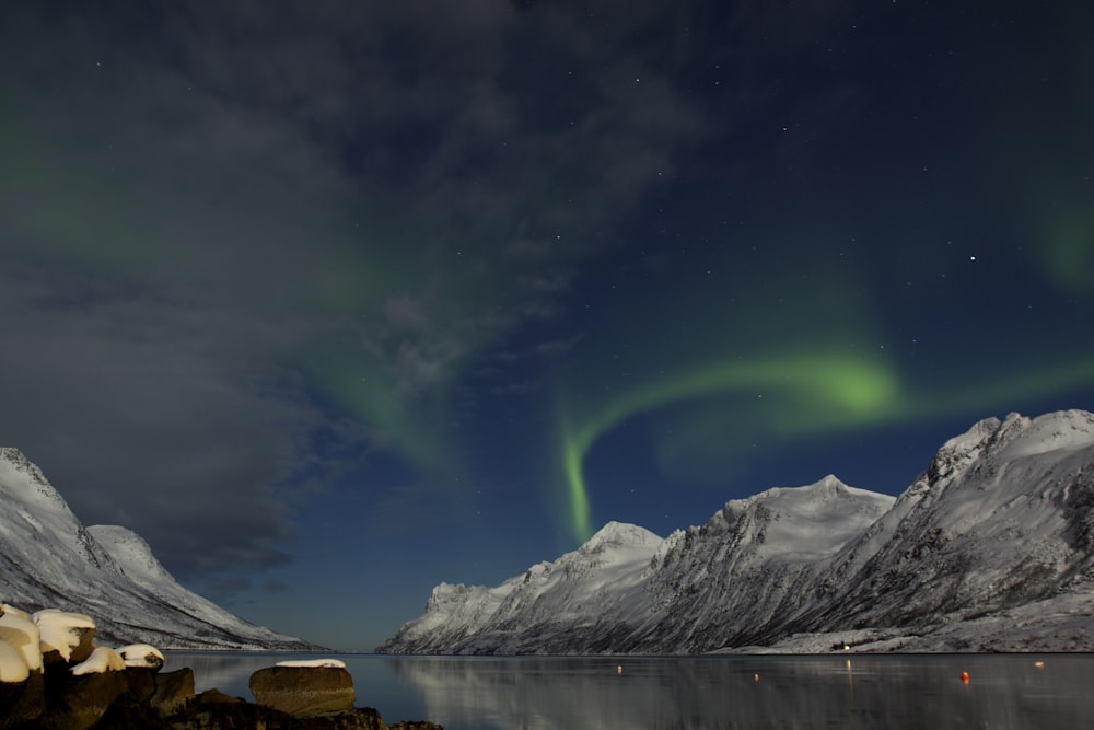 lake under auraro borealis at night