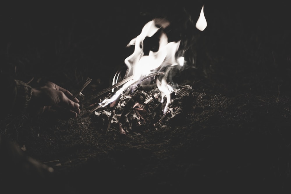 grayscale photography of bonfire