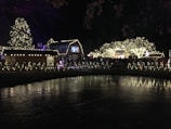 A festive atmosphere with lights and joyful crowds.