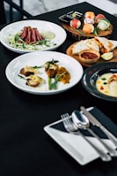 roasted meat served on white ceramic plates
