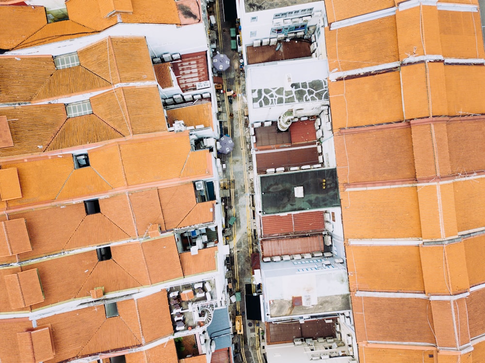 top view photo of village with orange houses