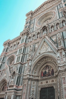 A detailed view of the cathedral's ornate carvings.