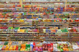 high-angle photography of grocery display gondola