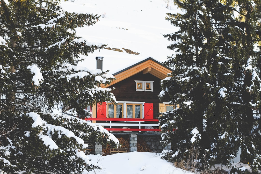 house filled with snow, Mountain Cabin