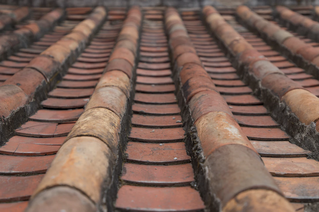 Close-up detail of weathered roof tiles