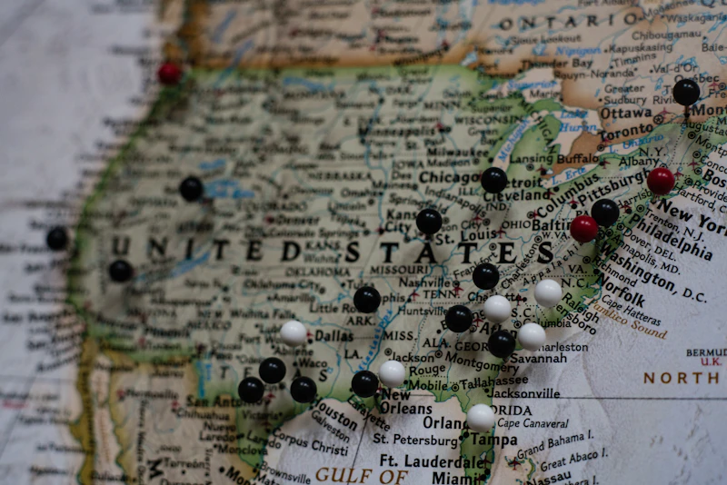 A pinned map of the United States showing nationwide coverage