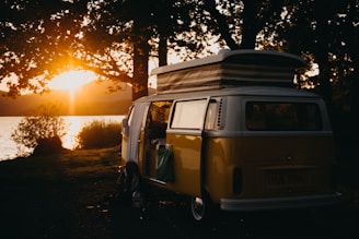 brown van under the tree during sunset