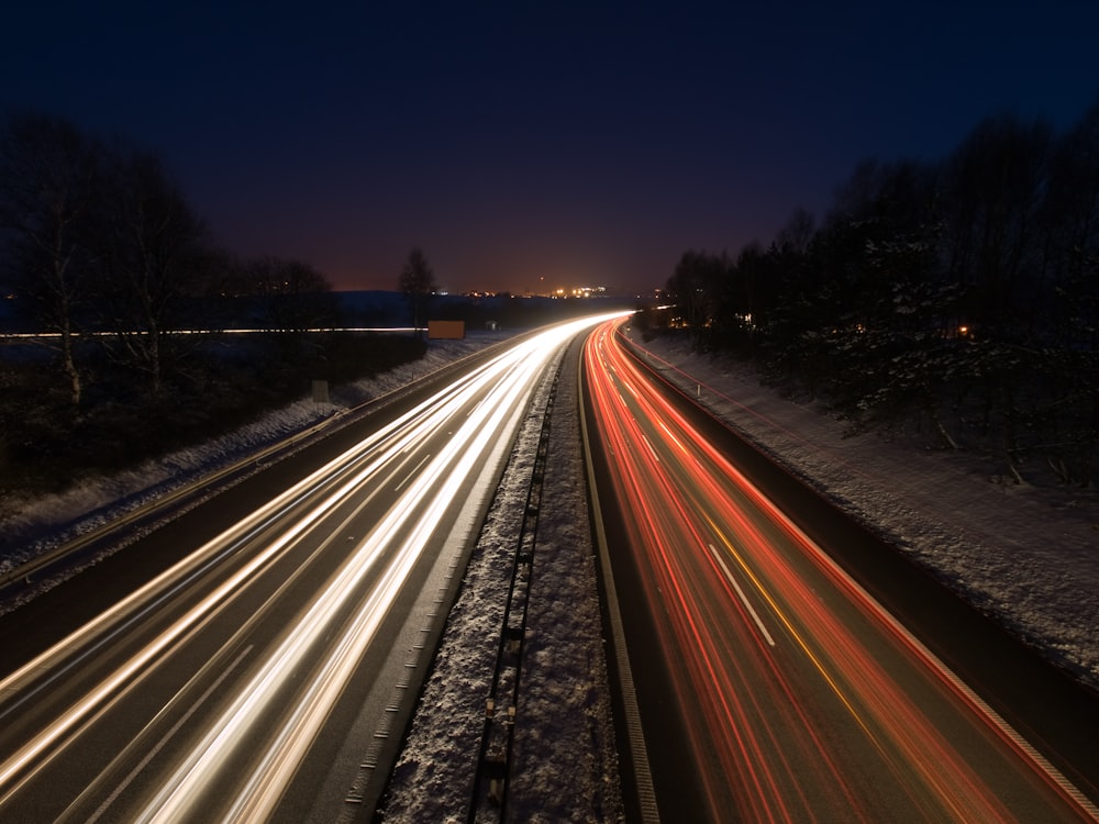 timelapse photography of road