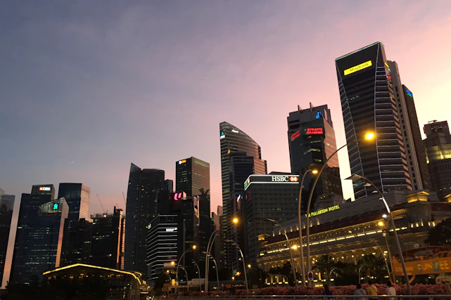 A sleek cityscape at dusk with glowing futuristic overlays symbolizing strategic growth and innovation.