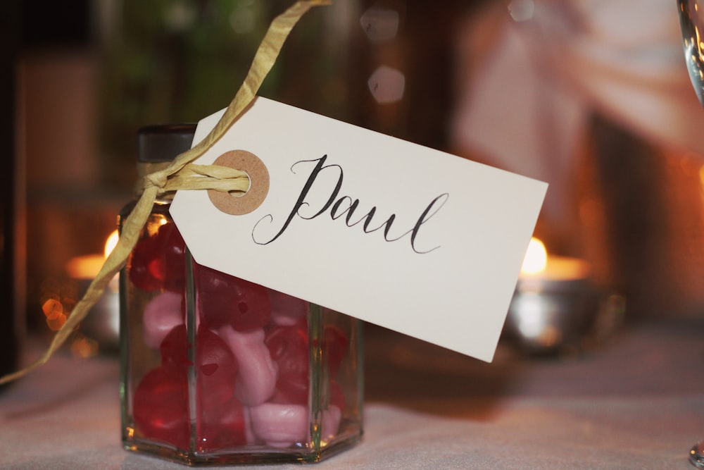 glass jar with card