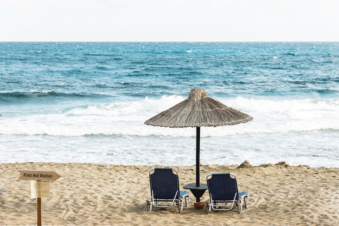 two black beach chair on the seashore