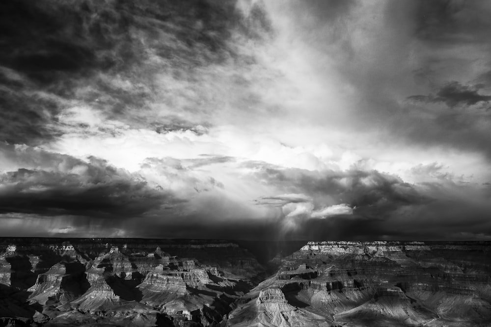 grayscale photo of mountains