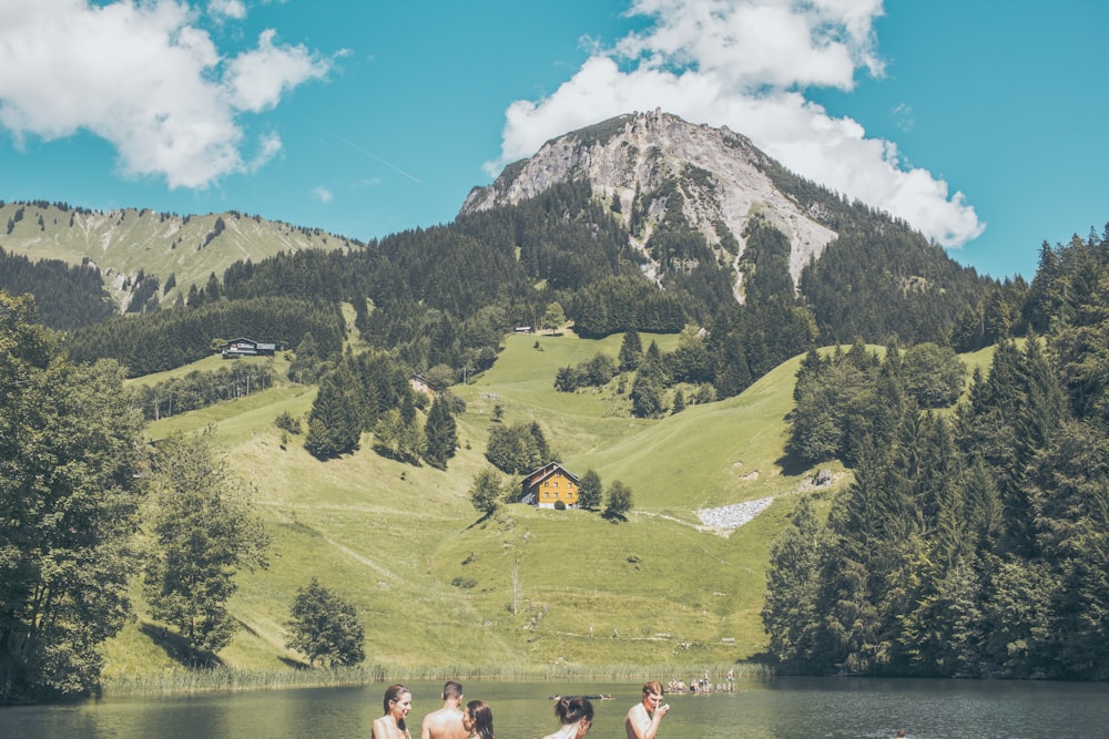 mountain near trees and body of water