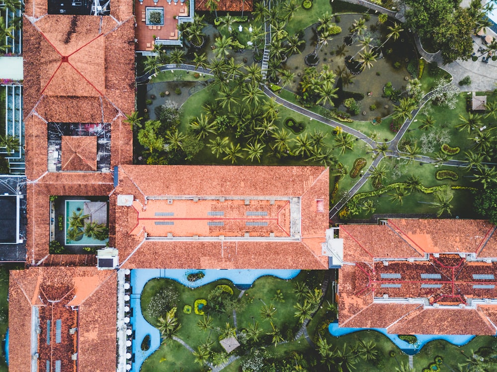 aerial photo of brown buildings