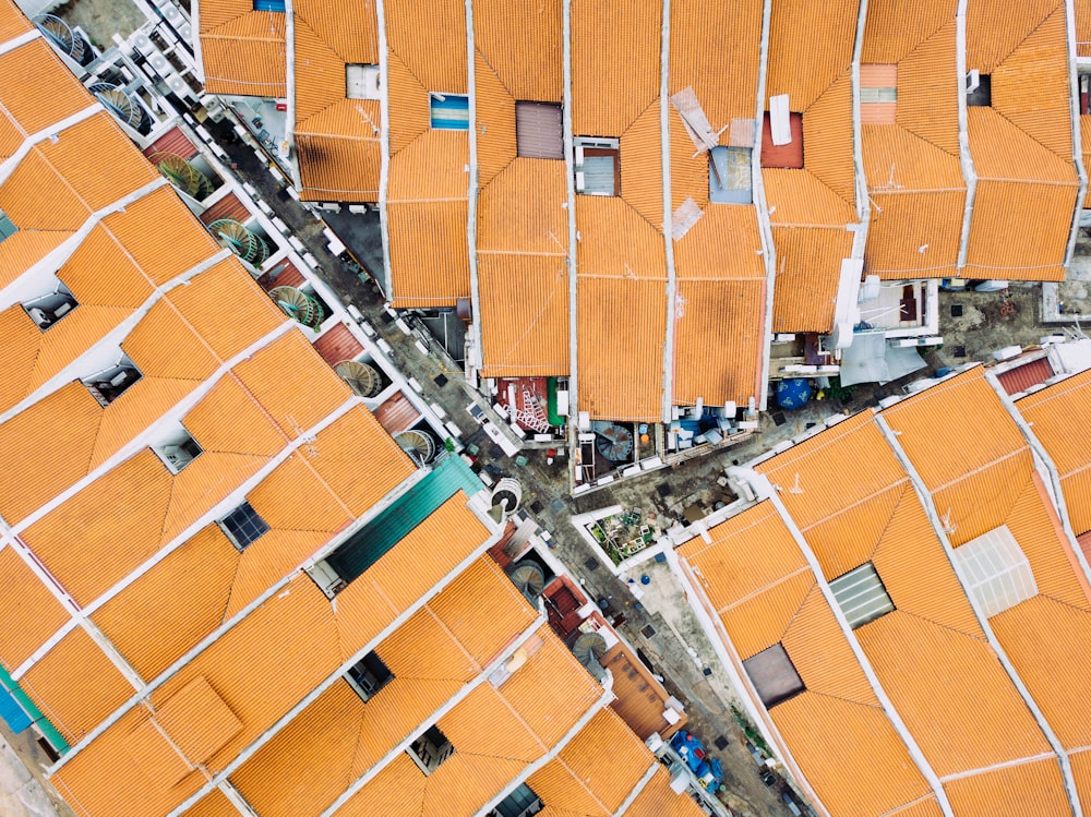 aerial photo of brown roofs