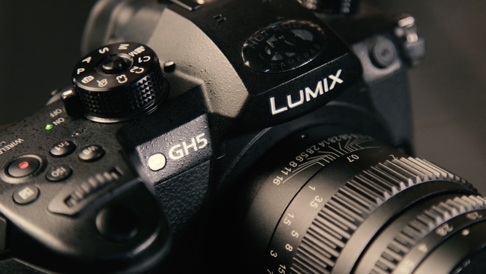 black Lumix DSLR camera