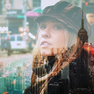 New York City and woman's face overlay