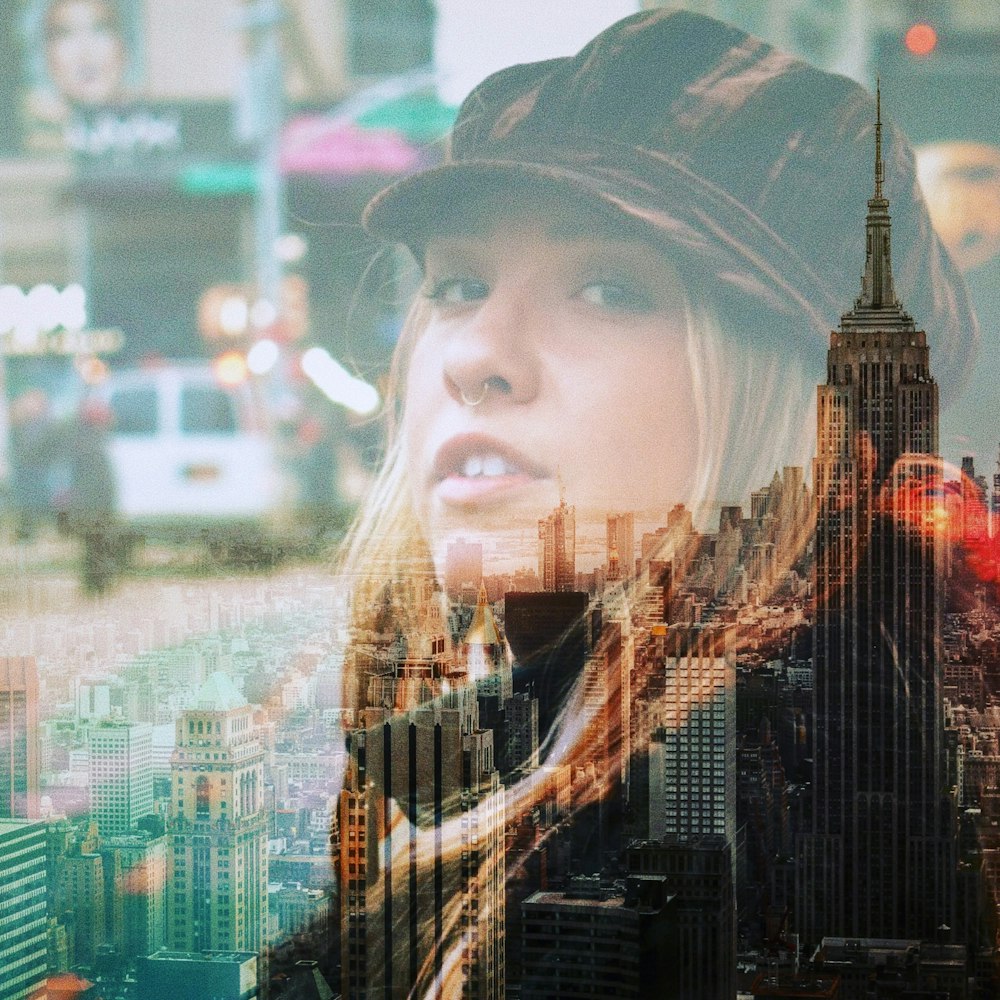New York City e sovrapposizione del viso della donna