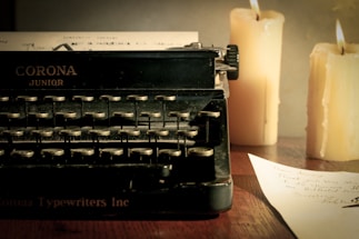 A cozy desk with a vintage typewriter and a handwritten letter, evoking a personal touch.