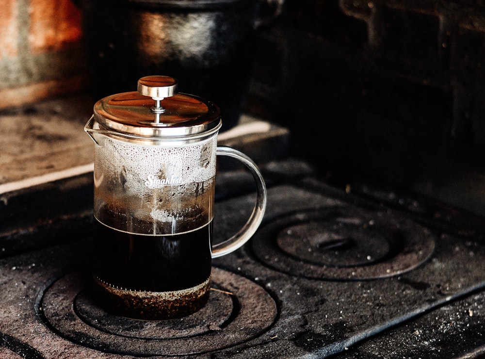 french press on coil stove