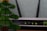 A close-up view of a Wi-Fi router with various indicator lights lit up, showing connectivity status. To the left, the blurred image of a decorative object, resembling a green Christmas tree, is partially visible.