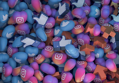 Colorful digital marketing icons representing SEO, ads, and social media strategies.