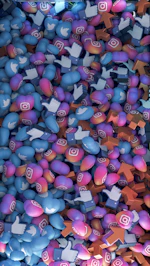 Colorful digital illustration of diverse people engaging with social media ads on multiple devices