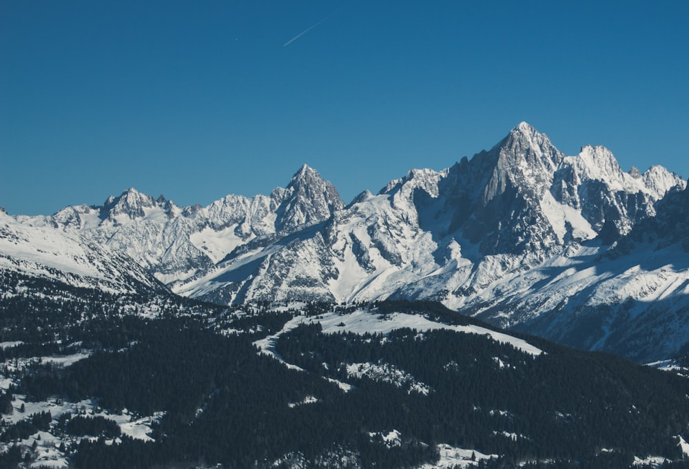 aerial view of snowy mountains