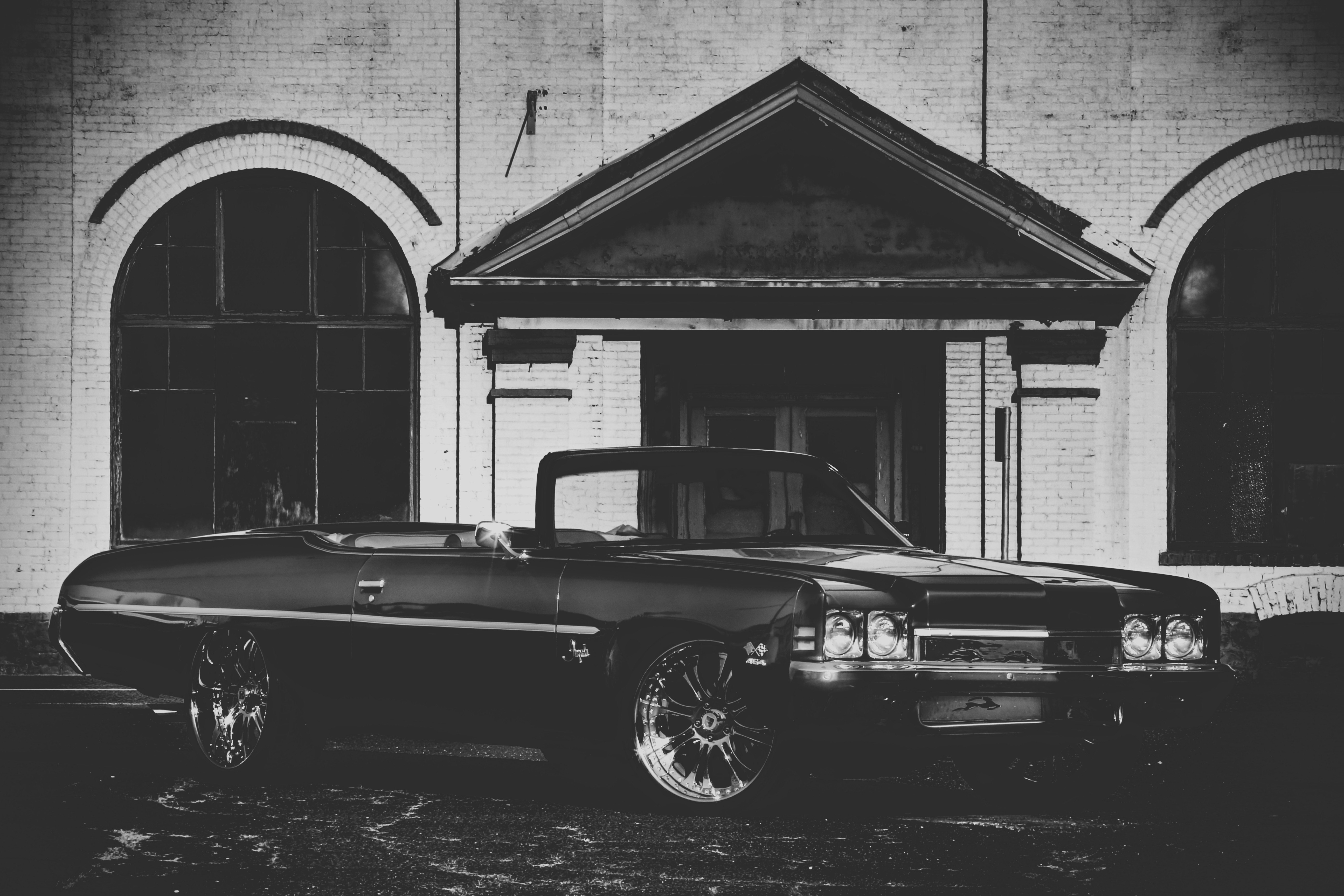 grayscale photography of convertible