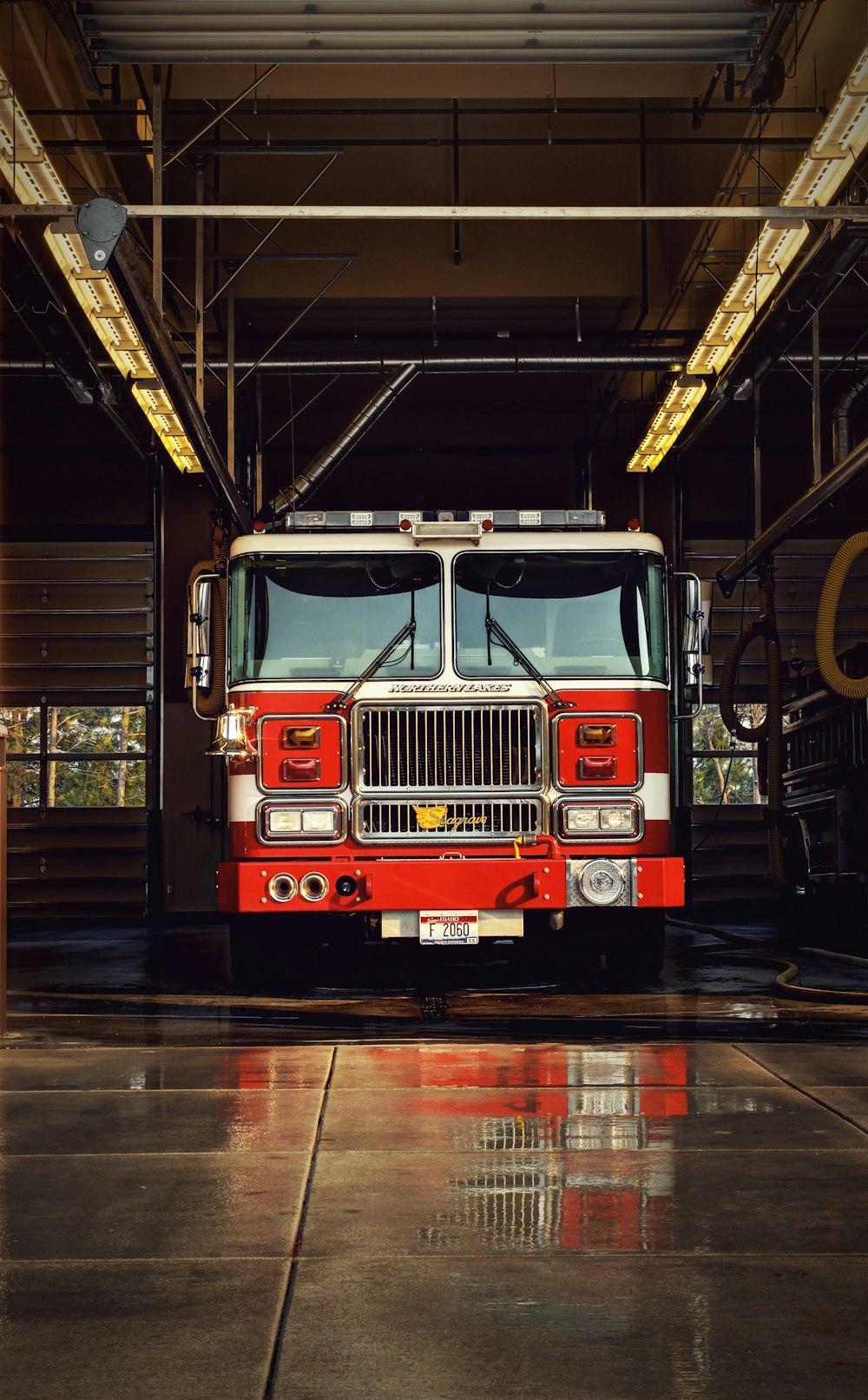 red firetruck on garage
