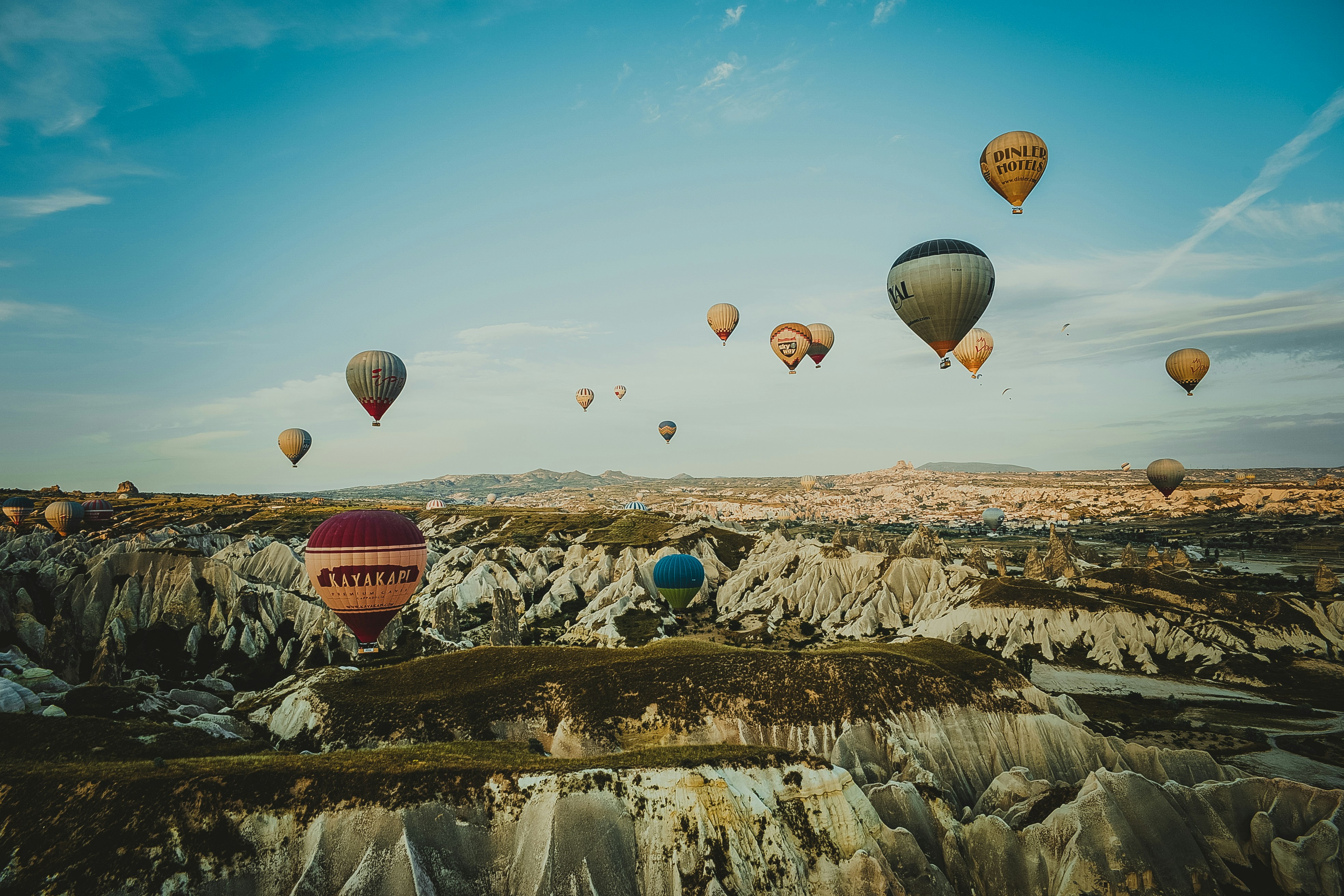 hot air balloons floating in the sky