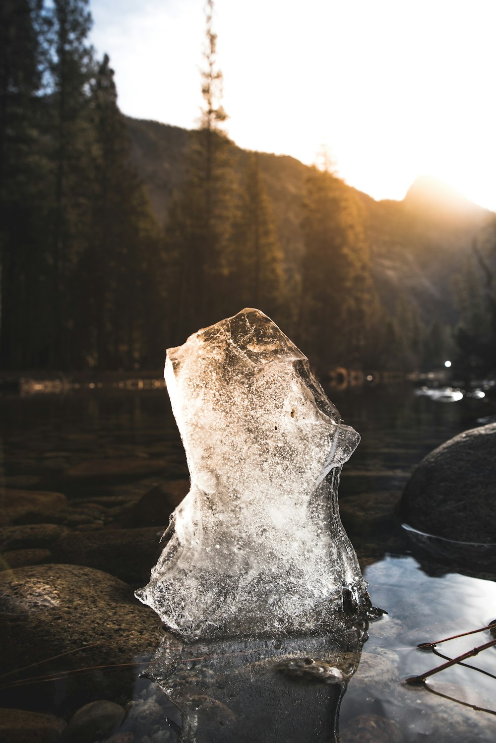 photography of melting ice at body of water