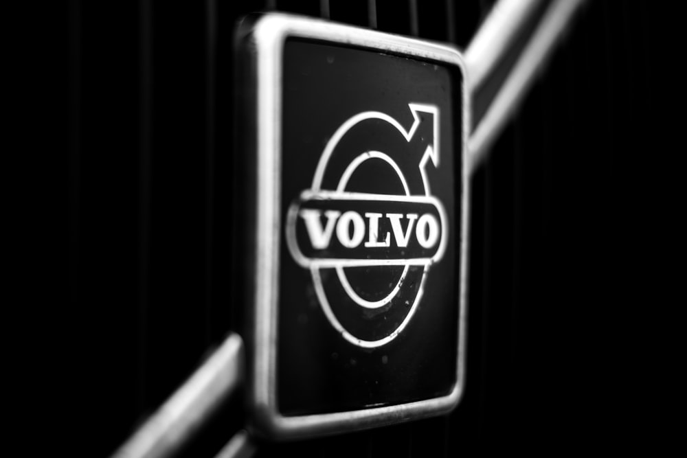 macro photography of Volvo logo