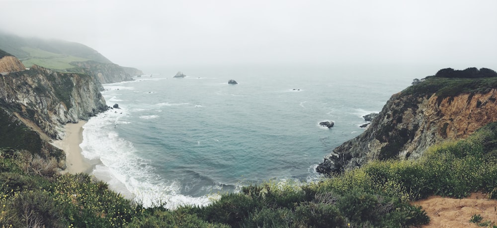 aerial photography of body of water near rocks