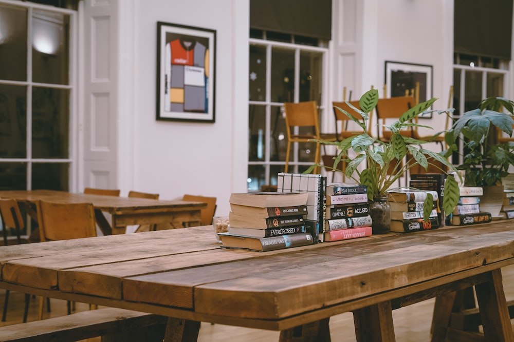 rectangular brown wooden table