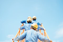 group of workers on stairs