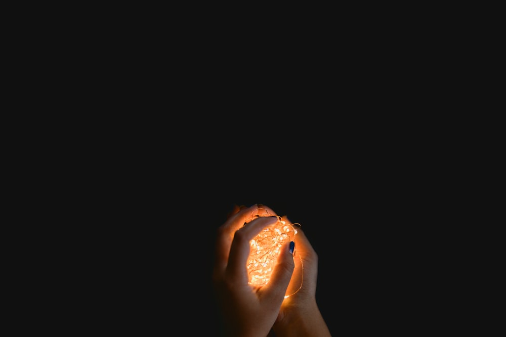 person holding string lights