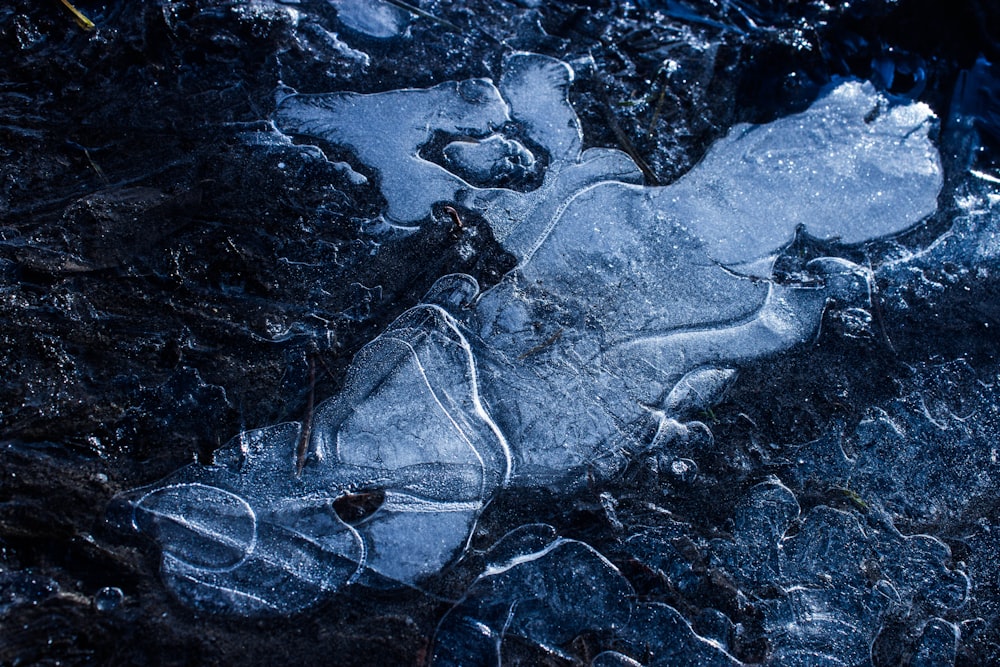 a piece of ice that is laying on the ground