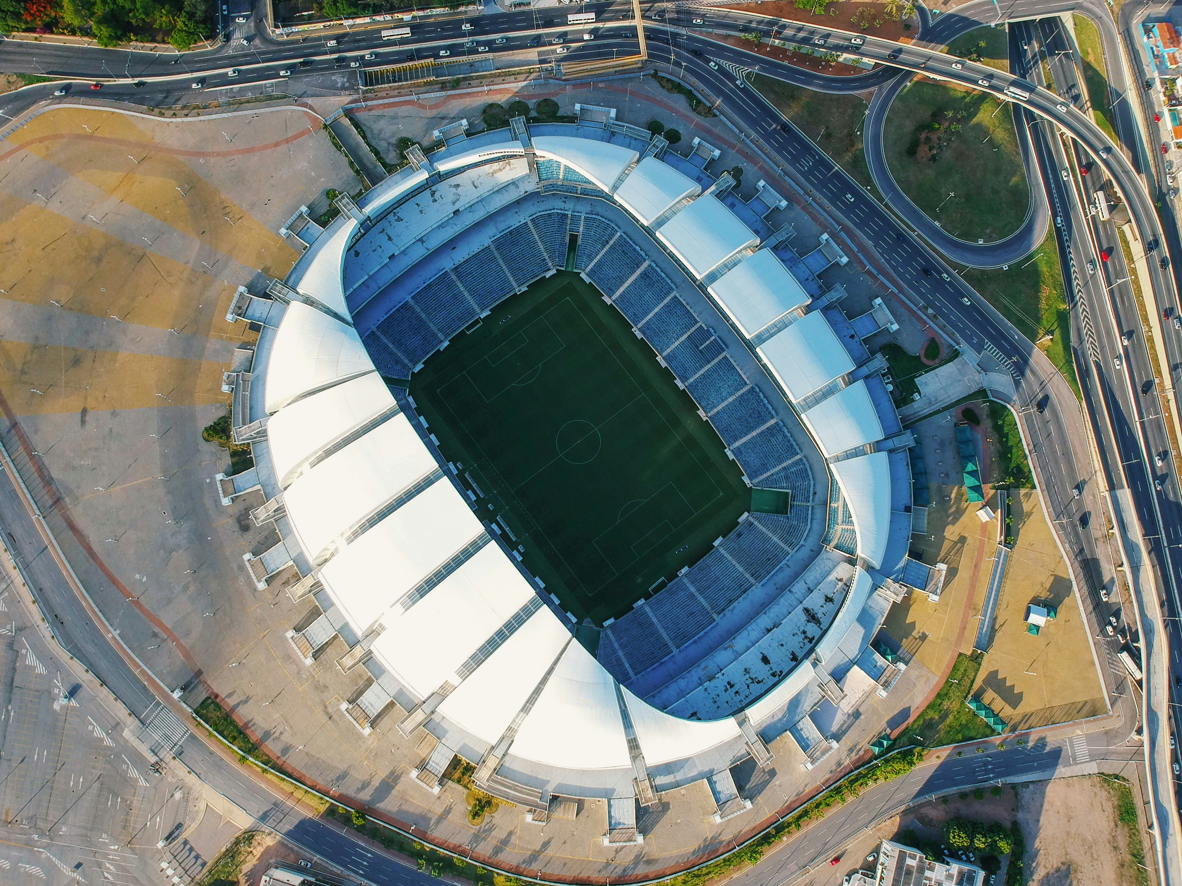 Flying above Arena das Dunas stadium in Natal, Brazil.