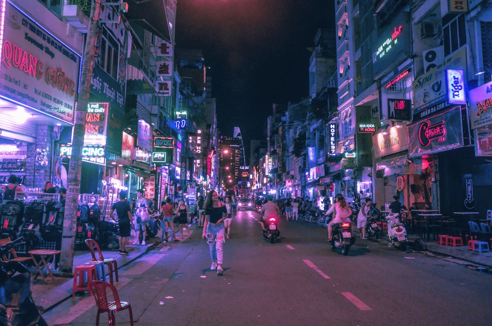 several people in street during nighttime