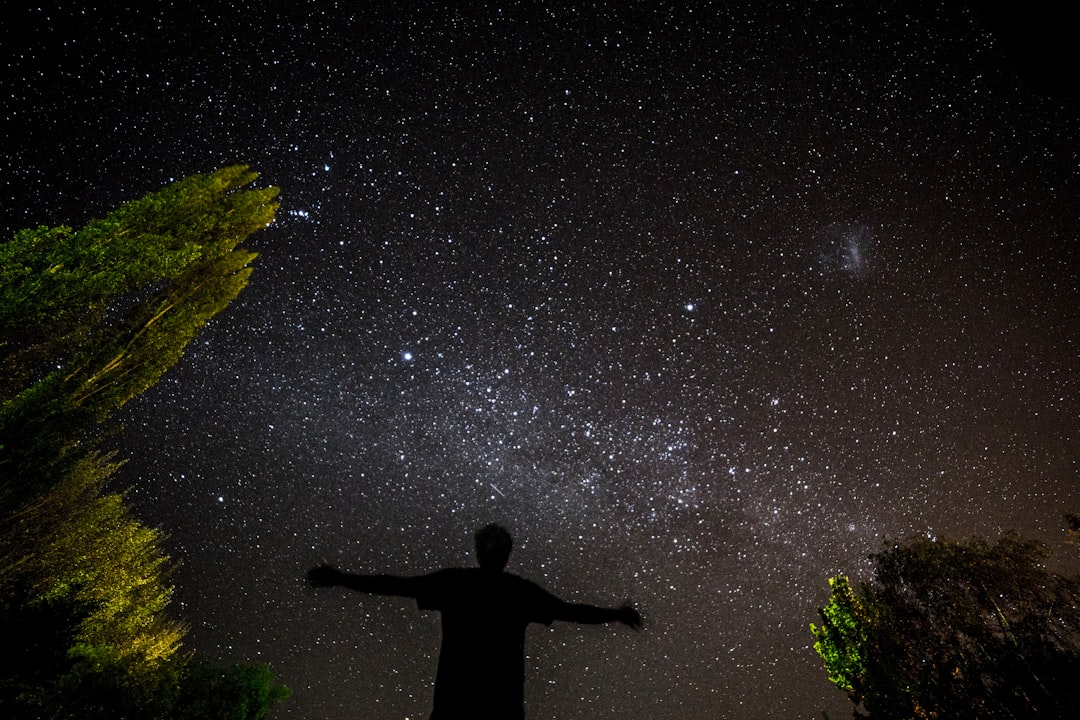 silhouette of person under starry sky