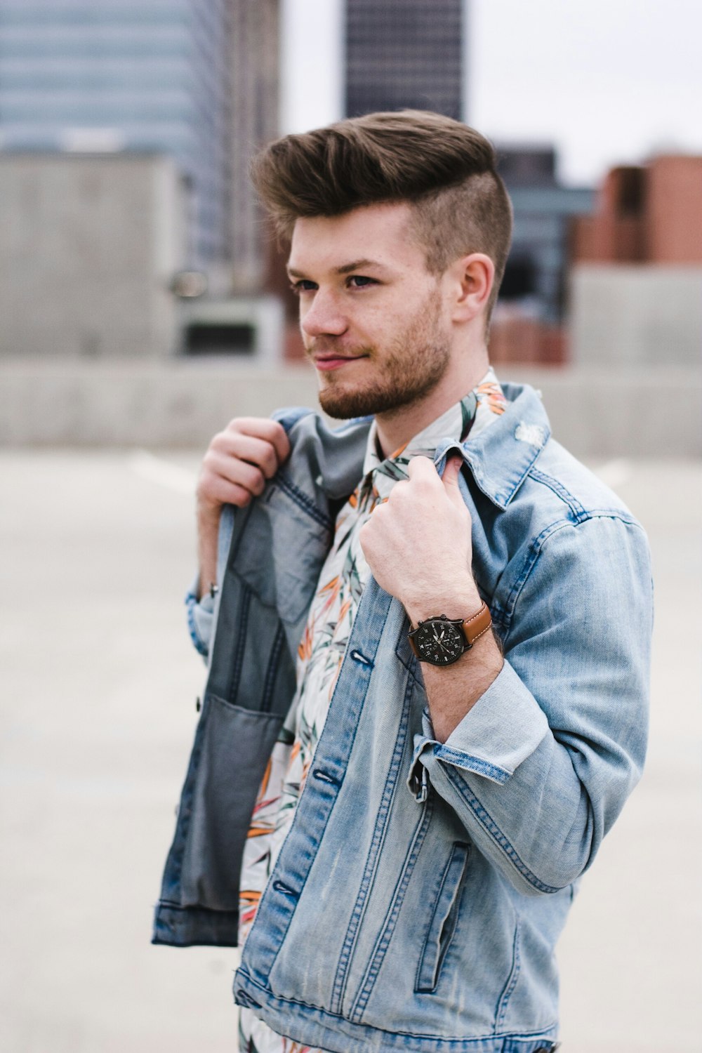 man modeling denim jacket