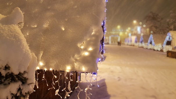 A cozy home in Queens with warm white holiday lights outlining the roof and windows at dusk.