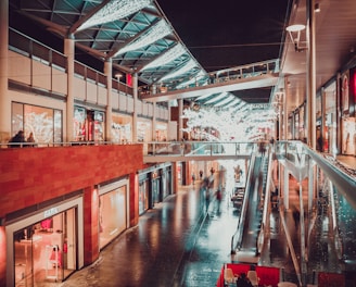 people inside building with escalator