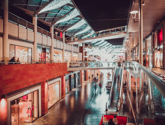 people inside building with escalator