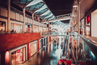 people inside building with escalator